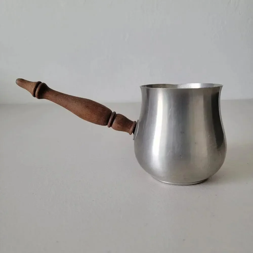 Vintage International Pewter Brandy Warmer Stainless Steel with Wooden Handle